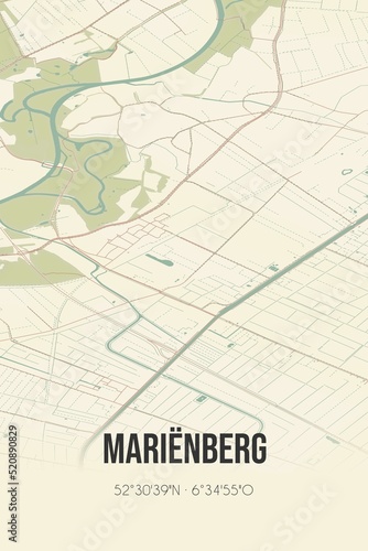 Retro Dutch city map of Mariënberg located in Overijssel. Vintage street map.