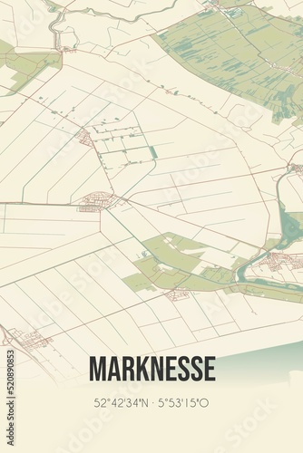Retro Dutch city map of Marknesse located in Flevoland. Vintage street map. photo