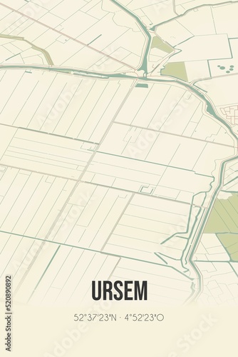 Retro Dutch city map of Ursem located in Noord-Holland. Vintage street map. photo