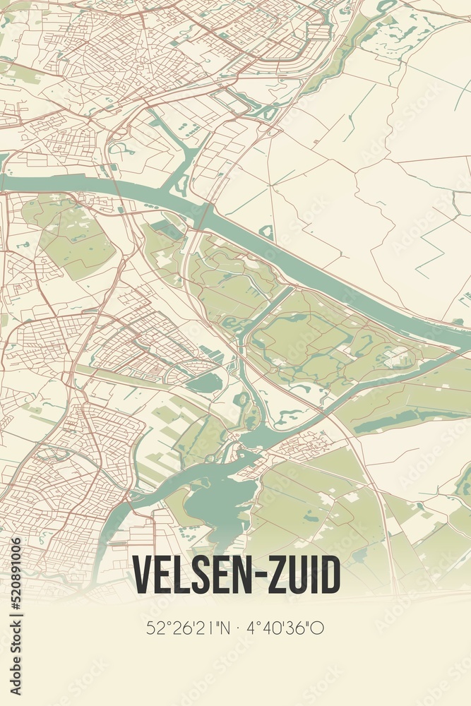 Retro Dutch city map of Velsen-Zuid located in Noord-Holland. Vintage street map.