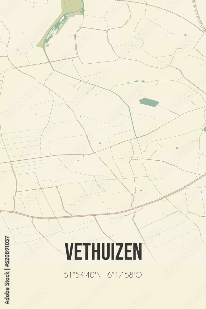 Retro Dutch city map of Vethuizen located in Gelderland. Vintage street map. Retro Dutch city map of Vethuizen located in Gelderland. Vintage street map.