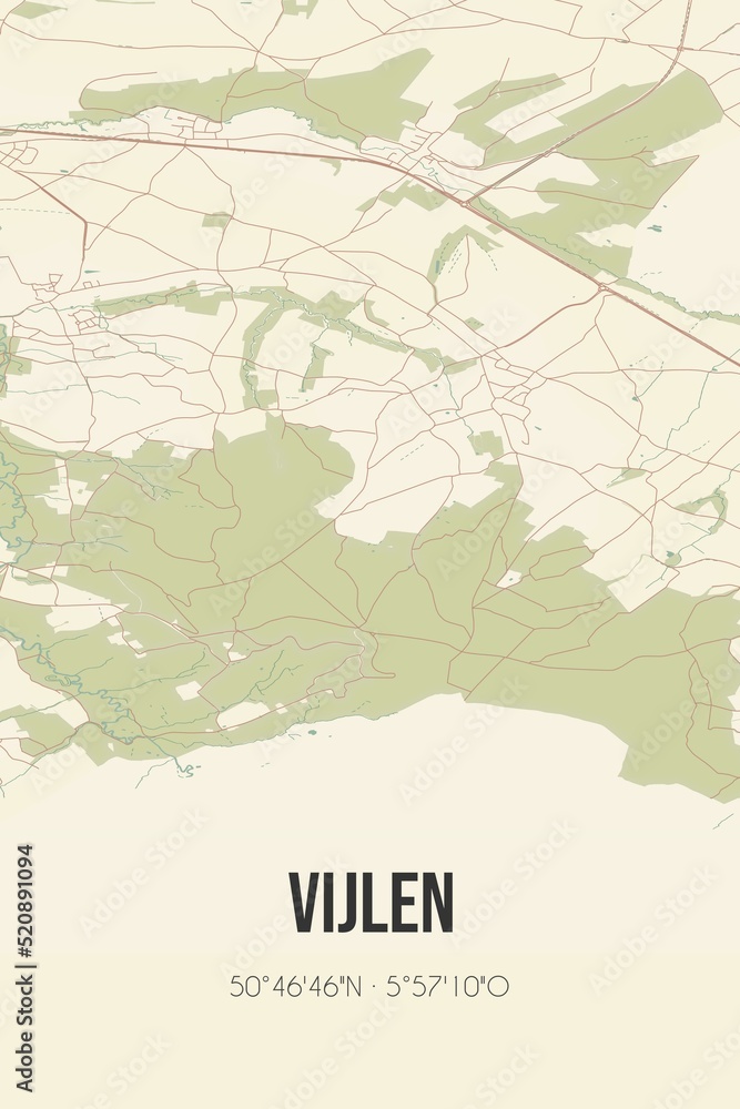 Retro Dutch city map of Vijlen located in Limburg. Vintage street map.
