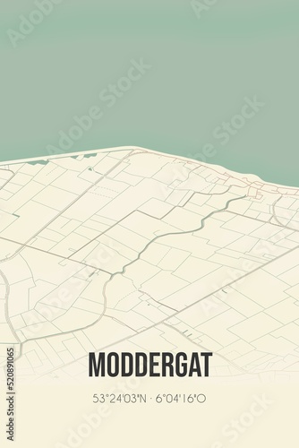 Retro Dutch city map of Moddergat located in Fryslan. Vintage street map. photo
