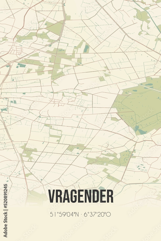 Retro Dutch city map of Vragender located in Gelderland. Vintage street map.