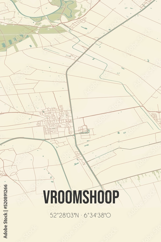 Retro Dutch city map of Vroomshoop located in Overijssel. Vintage street map. Retro Dutch city map of Vroomshoop located in Overijssel. Vintage street map.