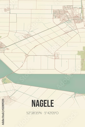 Retro Dutch city map of Nagele located in Flevoland. Vintage street map. photo