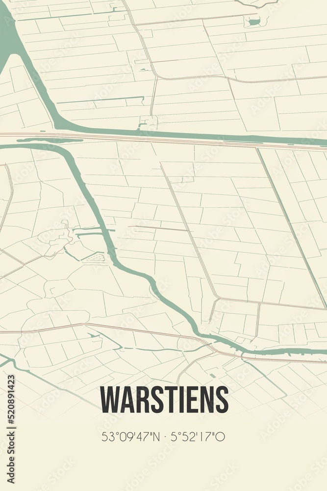 Naklejka premium Retro Dutch city map of Warstiens located in Fryslan. Vintage street map.