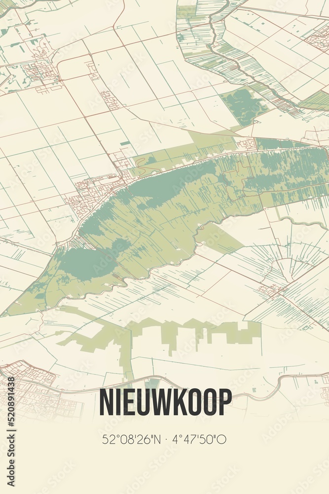 Obraz premium Retro Dutch city map of Nieuwkoop located in Zuid-Holland. Vintage street map.