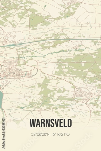 Retro Dutch city map of Warnsveld located in Gelderland. Vintage street map.