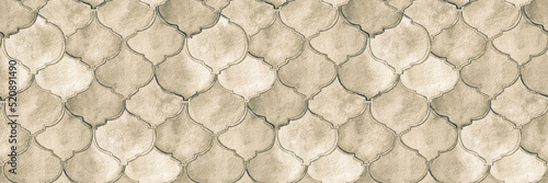 Quatrefoil Seamless Pattern for Header. Monochrome and Greyscale Damask Print. Geometric Morrocan Tile. Lattice Marrakesh Watercolor Header. Rhombus Majolica Background. Barbed Watercolour Trellis. photo