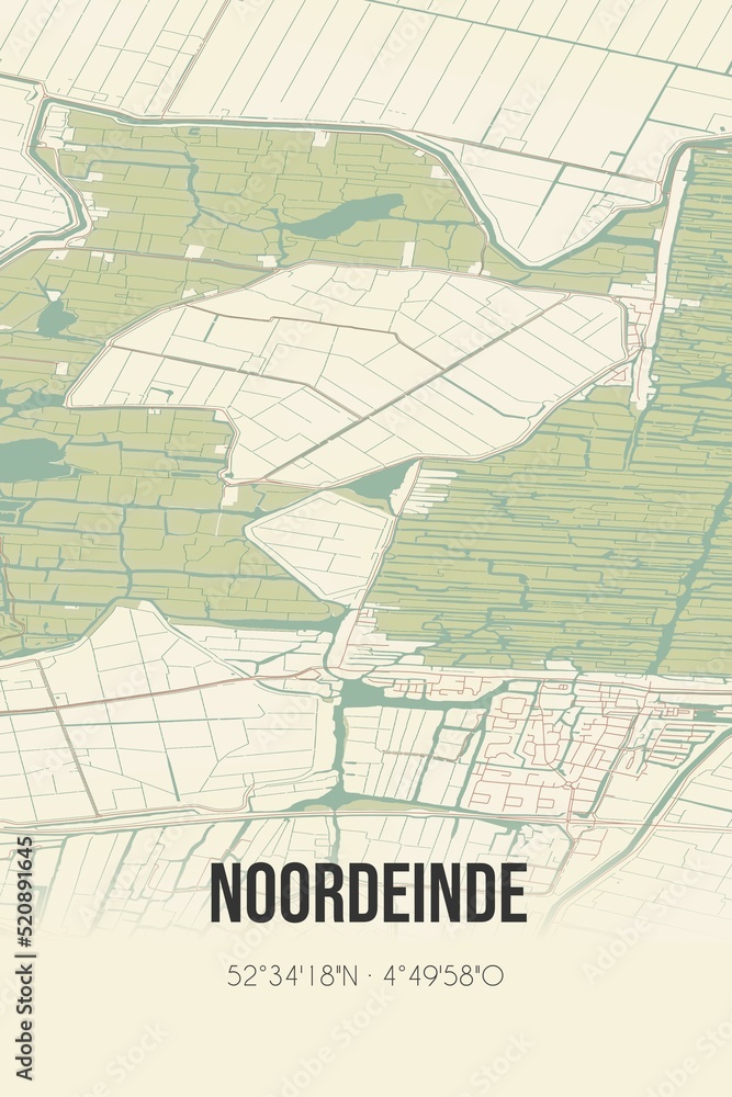 Obraz premium Retro Dutch city map of Noordeinde located in Noord-Holland. Vintage street map.