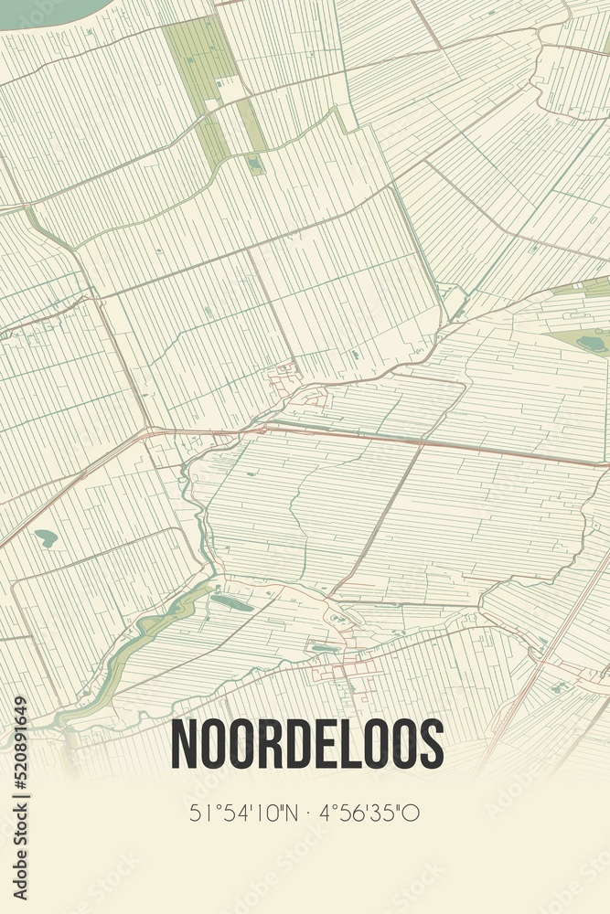 Retro Dutch city map of Noordeloos located in Zuid-Holland. Vintage street map.