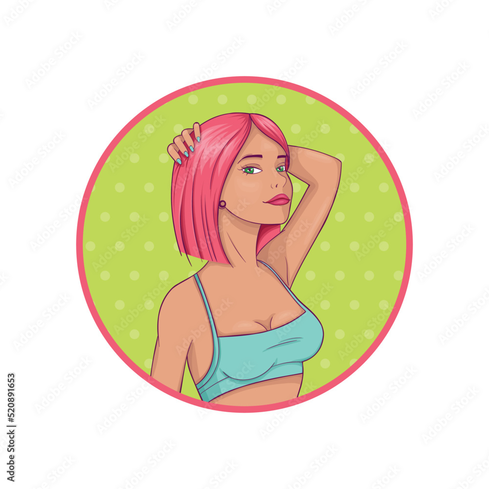 Beautiful sport woman portrait in blue bra with red hairs. isolated vector illustration Beautiful sport woman portrait in blue bra with red hairs. isolated vector illustration