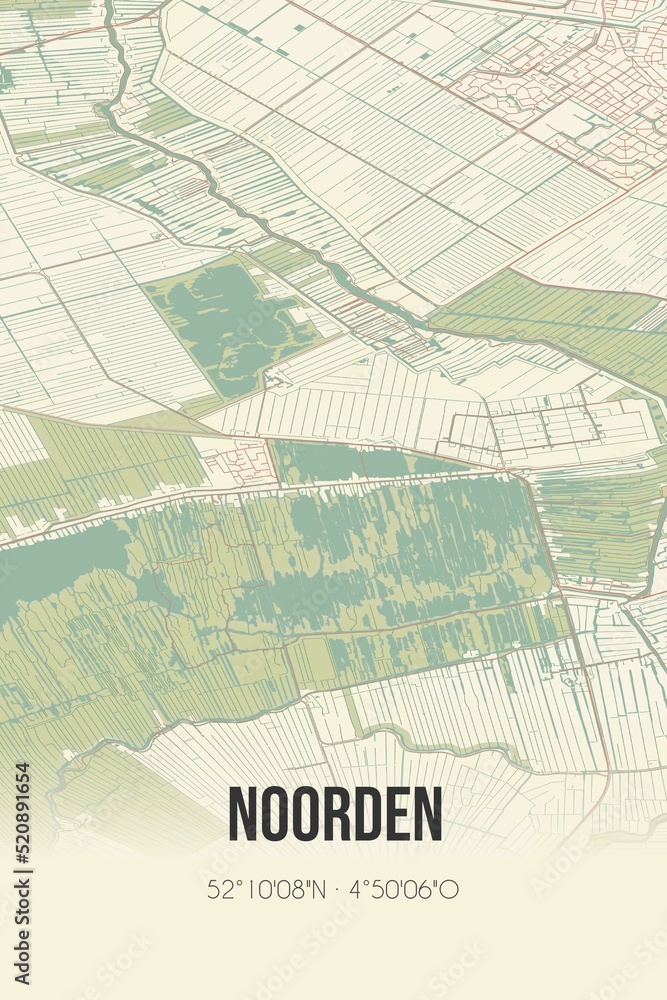 Retro Dutch city map of Noorden located in Zuid-Holland. Vintage street map.