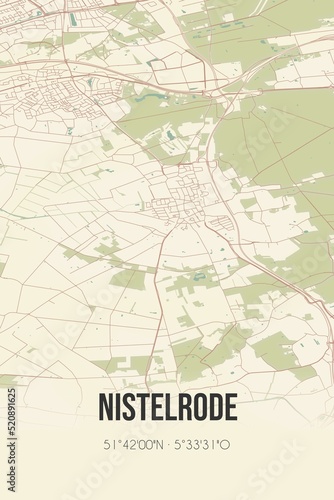 Retro Dutch city map of Nistelrode located in Noord-Brabant. Vintage street map.