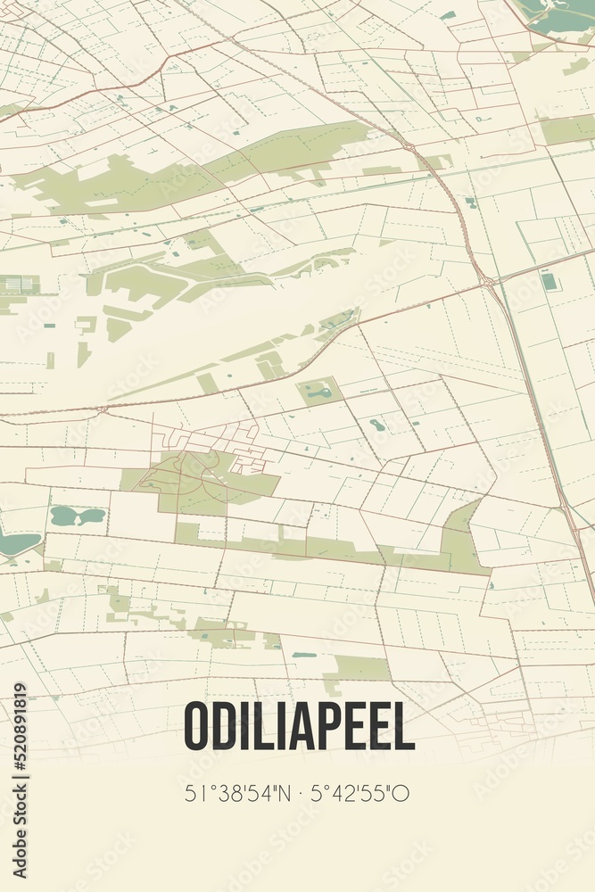 Retro Dutch city map of Odiliapeel located in Noord-Brabant. Vintage street map.