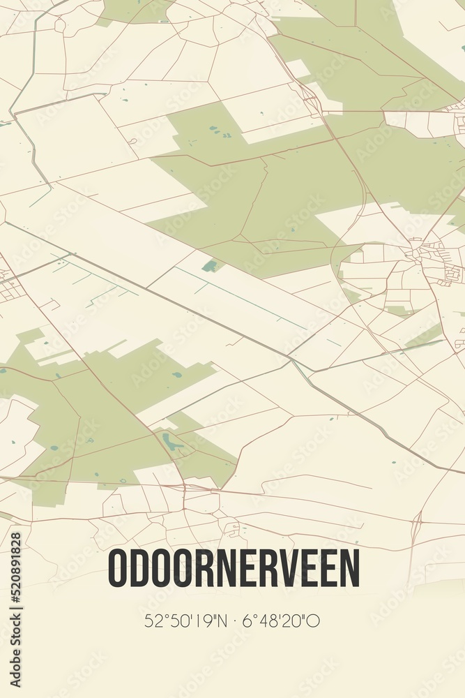 Retro Dutch city map of Odoornerveen located in Drenthe. Vintage street map.