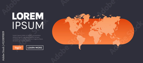 World map and horizontal earth continents concept flat vector illustration.