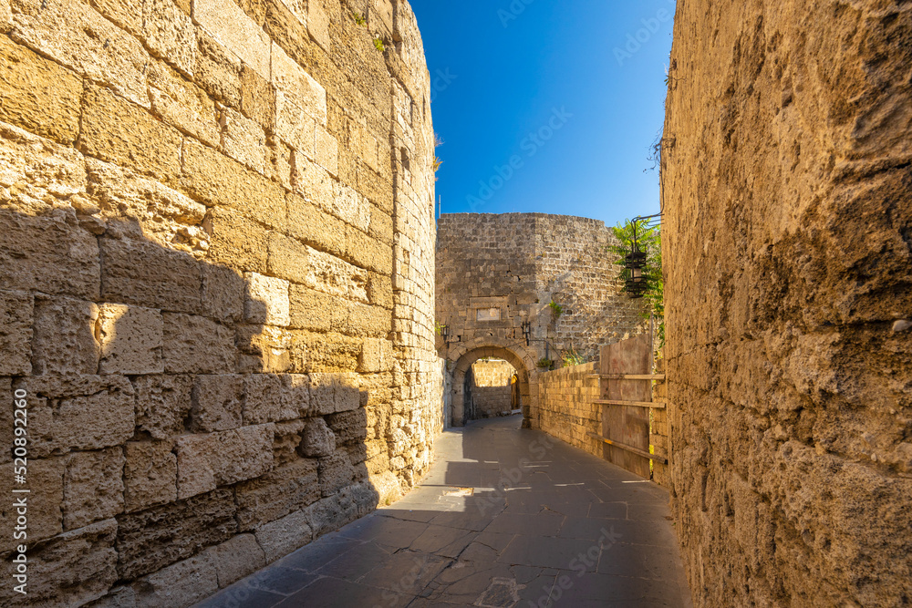 The Gate of St John to the historic center of Rhodes town, Greece, Europe.