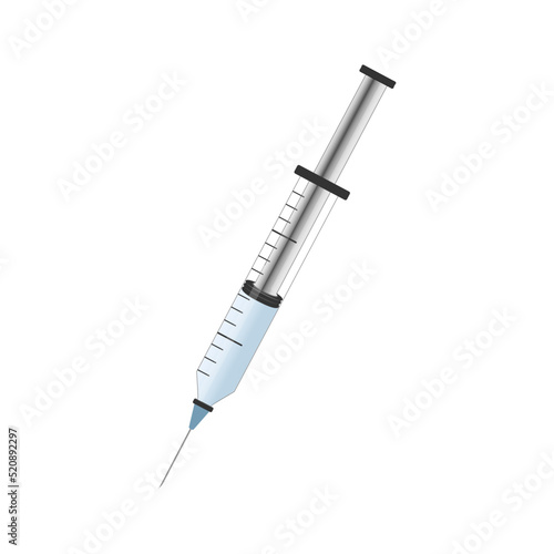 Medical disposable syringe with a needle. Applicable for vaccine injection, vaccination illustration.Plastic syringe with needle. Vector illustration