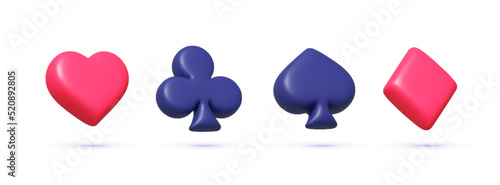 Playing cards 3D on white background. Casino icons. 3d vector illustration