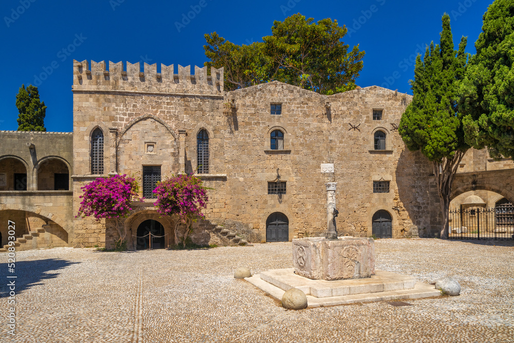 Square of the Hebrew Martyrs in historic centre of Rhodes town, Greece, Europe.