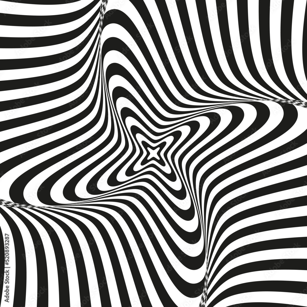 Monochrome Retro groovy psychedelic wavy background. Vector illustration in the style of 1970
