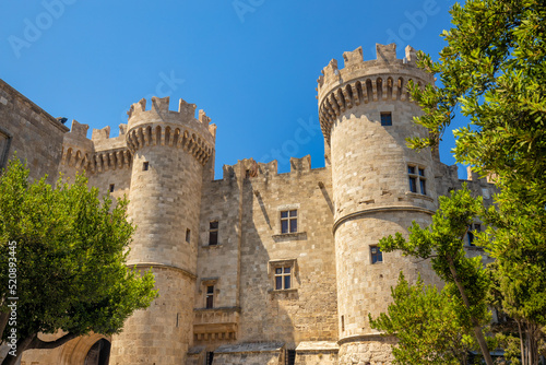 The Kastello, Palace of the Grand Master of the Knights of Rhodes. Main entrance of castle in Rhodes town, Greece, Europe.