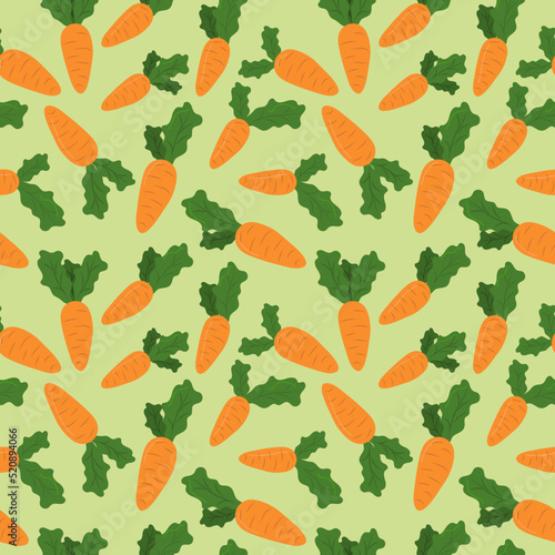 A pattern of carrots from the garden. Harvesting in autumn. Seamless illustration on an autumn theme with a carrot. Printing for textiles