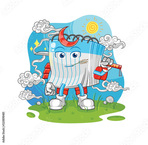 notebook samurai cartoon. cartoon mascot vector