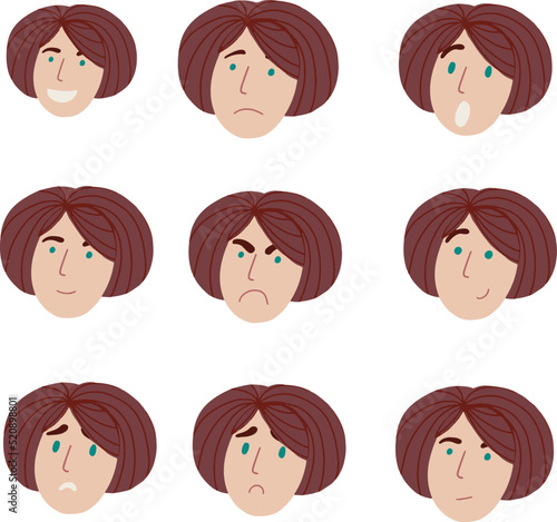 Surprised girl icons set for avatar and social networks vector illustration