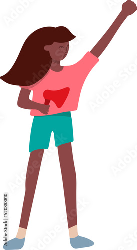 Young girl activist holding a protesting banner. Vector illustration