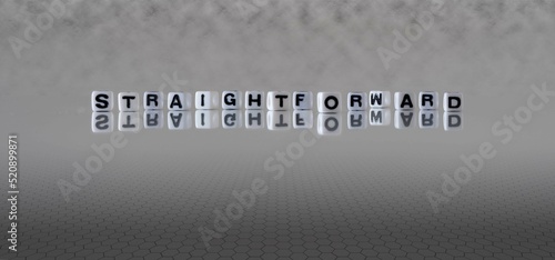 straightforward word or concept represented by black and white letter cubes on a grey horizon background stretching to infinity