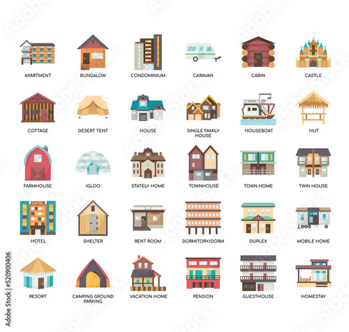 Set of Accommodations  thin line icons for any web and app project.