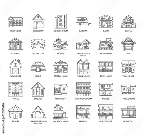 Set of Accommodations  thin line icons for any web and app project. photo