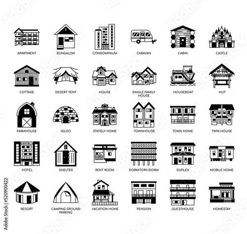 Set of Accommodations  thin line icons for any web and app project.