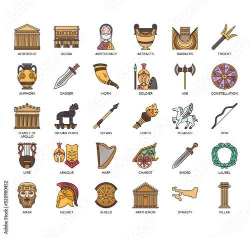 Set of Ancient Greece thin line icons for any web and app project.