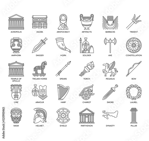 Set of Ancient Greece thin line icons for any web and app project.