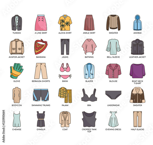 Set of About clothes - apparel thin line icons for any web and app project.
