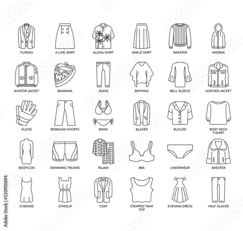 Set of About clothes - apparel thin line icons for any web and app project.