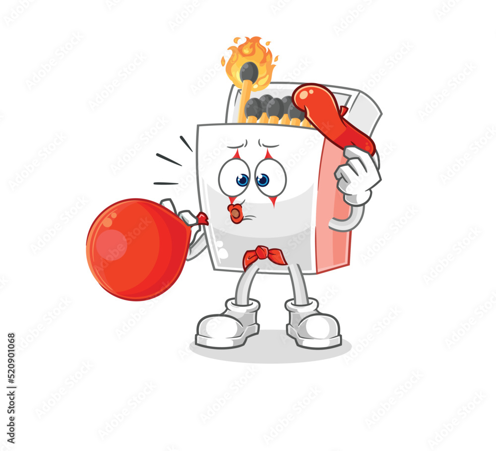 matchbox pantomime blowing balloon. cartoon mascot vector matchbox pantomime blowing balloon. cartoon mascot vector