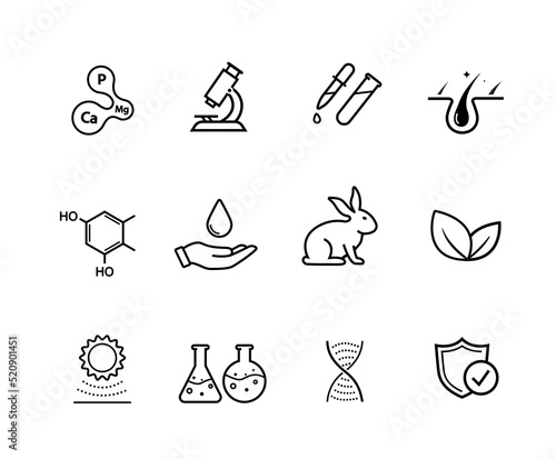 Cosmetic and science icons set. Сan be used for cosmetic, medical and other needs. Ideal for use in e-commerce, mobile, packaging and etc. EPS10.