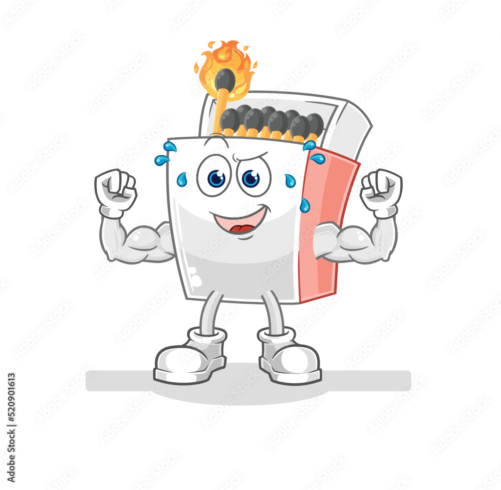 Obraz premium matchbox muscular cartoon. cartoon mascot vector