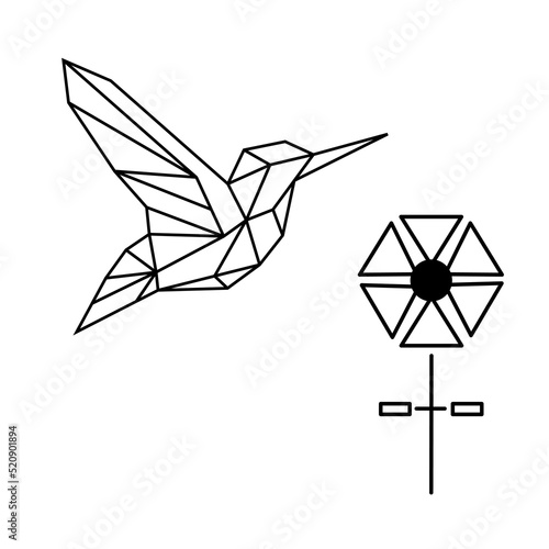 Hummingbird and geometric flower. Animals Vectors