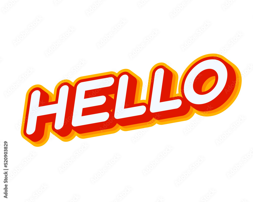 Hello. Greeting phrase lettering isolated on white colourful text effect design vector. Text or inscriptions in English. The modern and creative design has red, orange, yellow colors. Hello. Greeting phrase lettering isolated on white colourful text effect design vector. Text or inscriptions in English. The modern and creative design has red, orange, yellow colors.