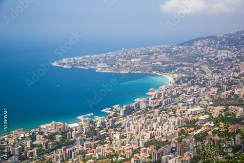 Beautiful view of the resort town of Jounieh from Mount Harisa, Lebanon