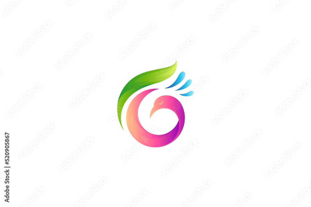 peacock logo with leaf and water splash