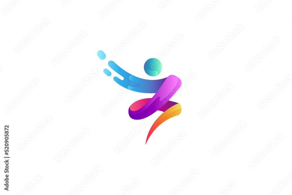 Abstract playful people logo with water splash or fast effect in multiple gradient colors Abstract playful people logo with water splash or fast effect in multiple gradient colors