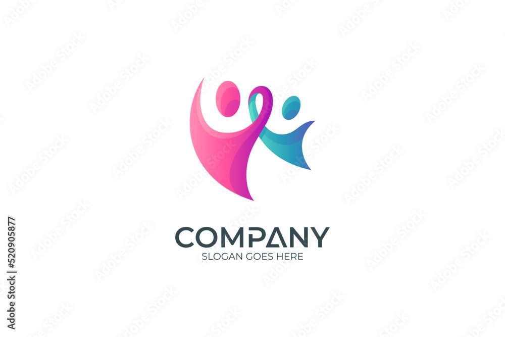 care people logo design in purple and green color gradient