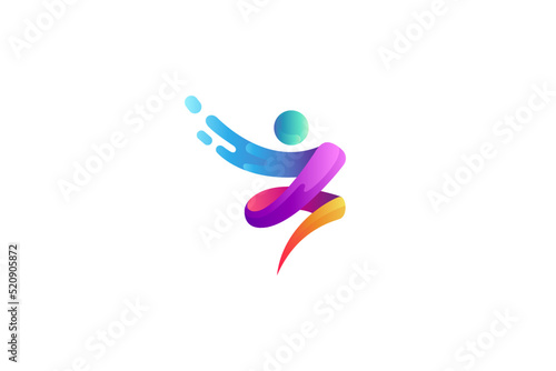 Abstract playful people logo with water splash or fast effect in multiple gradient colors